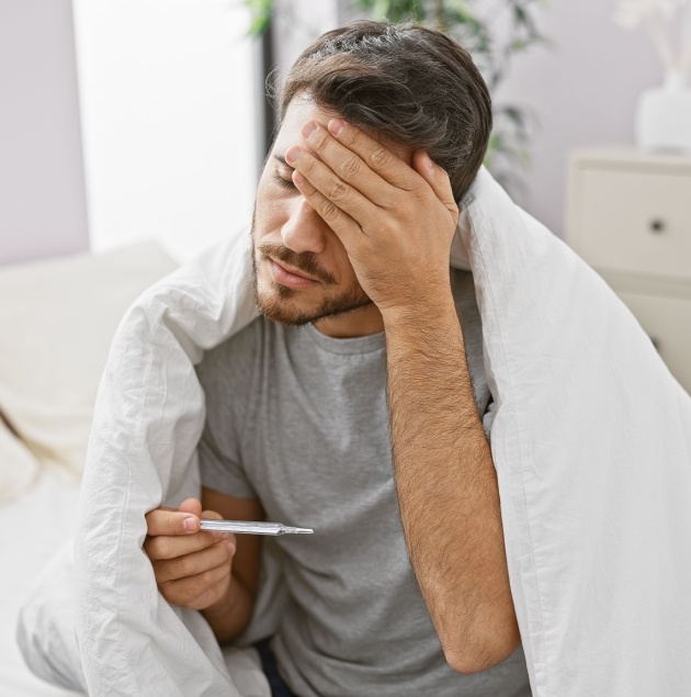 Provider checking a patient's temperature during fever treatment at Elon Health Urgent Care in Davenport, FL